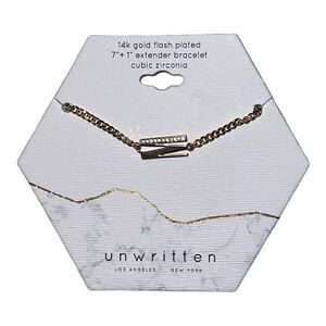 Unwritten Cubic Zirconia Initial Link Bracelet 14K Gold Plated "M" NWT
